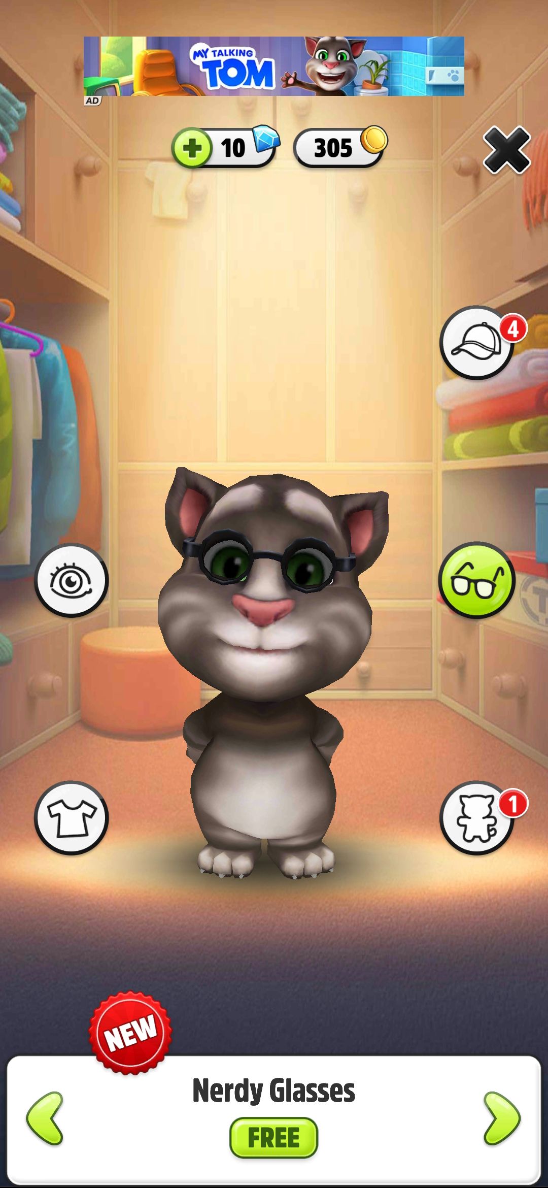 My Talking Tom App Outfit Screen