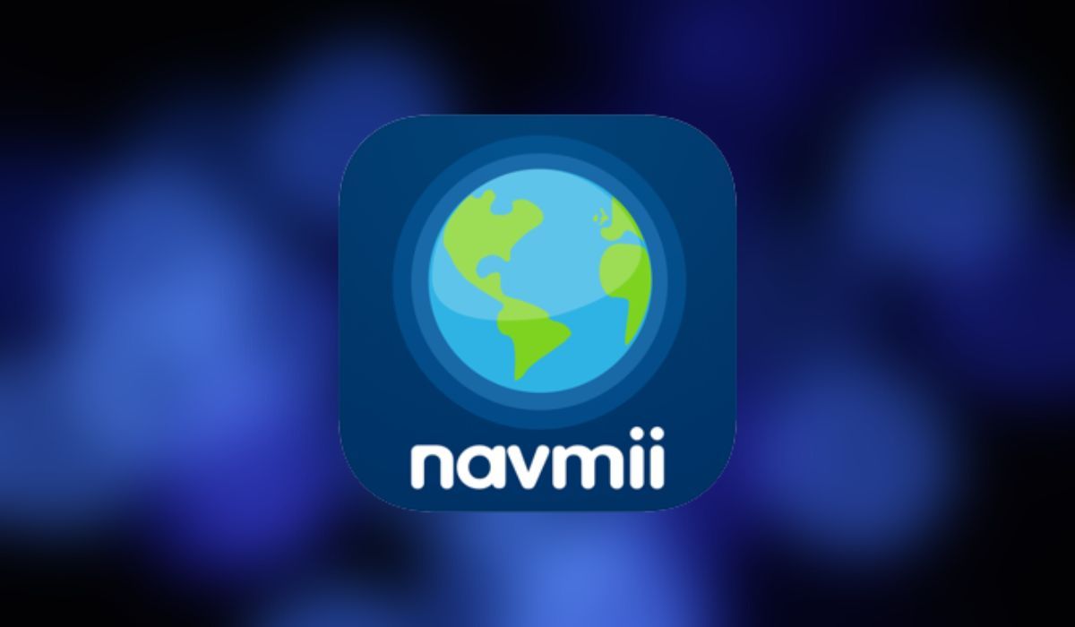 Navmii app logo seen on blue background