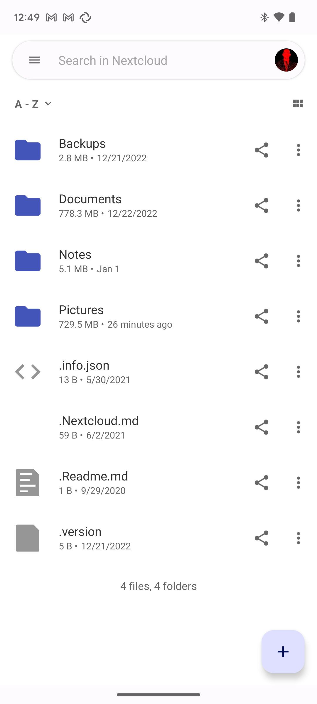 اسکرین شات از فایل های Android Nextcloud