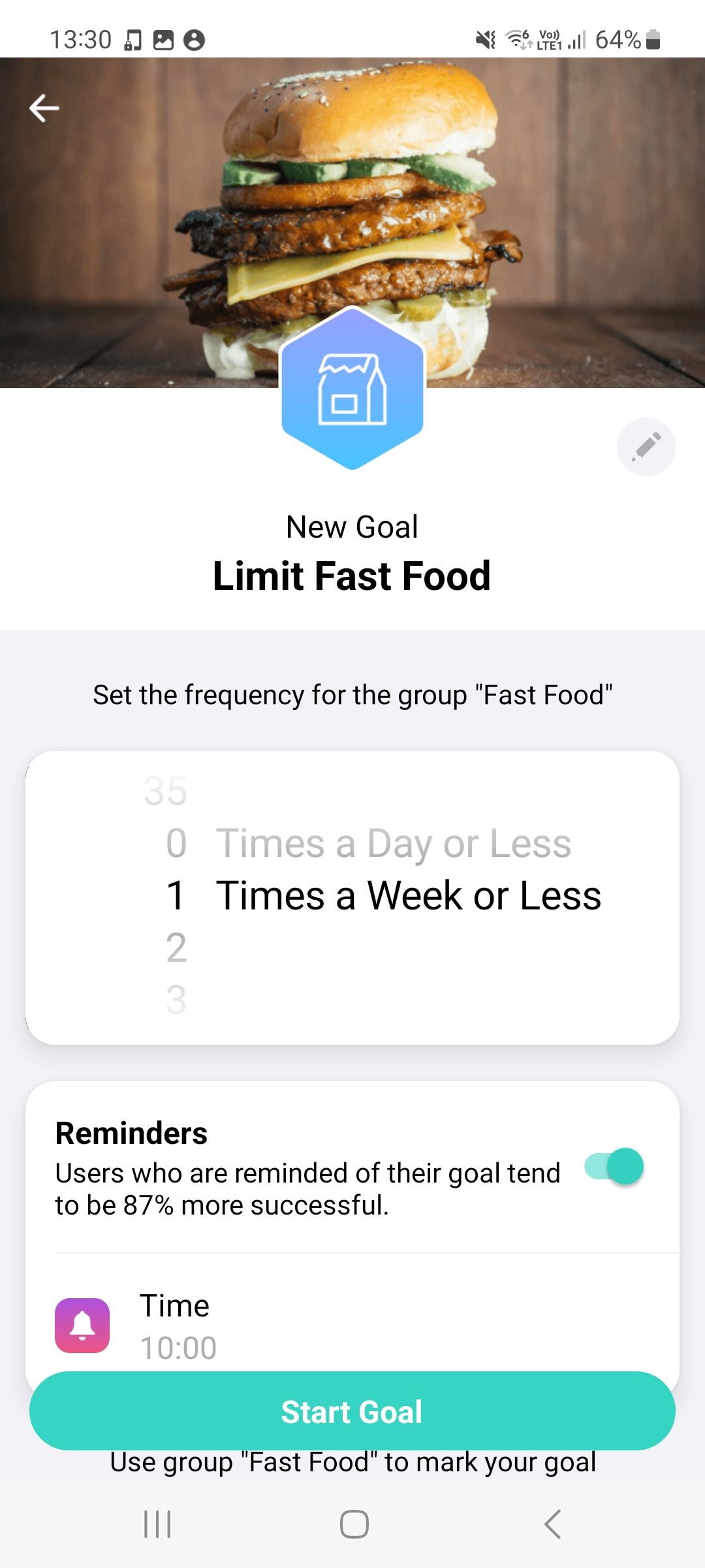 Nutrilio limit fast food goal