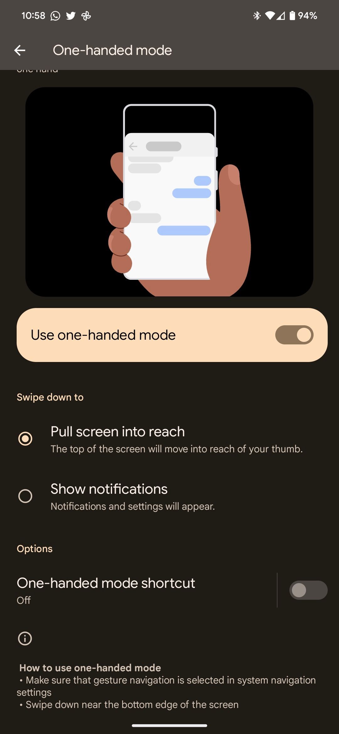 One Handed mode explanation on Pixel 7