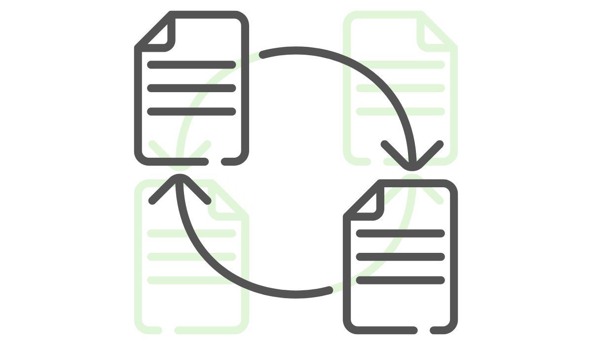 Graphic illustration of files being converted