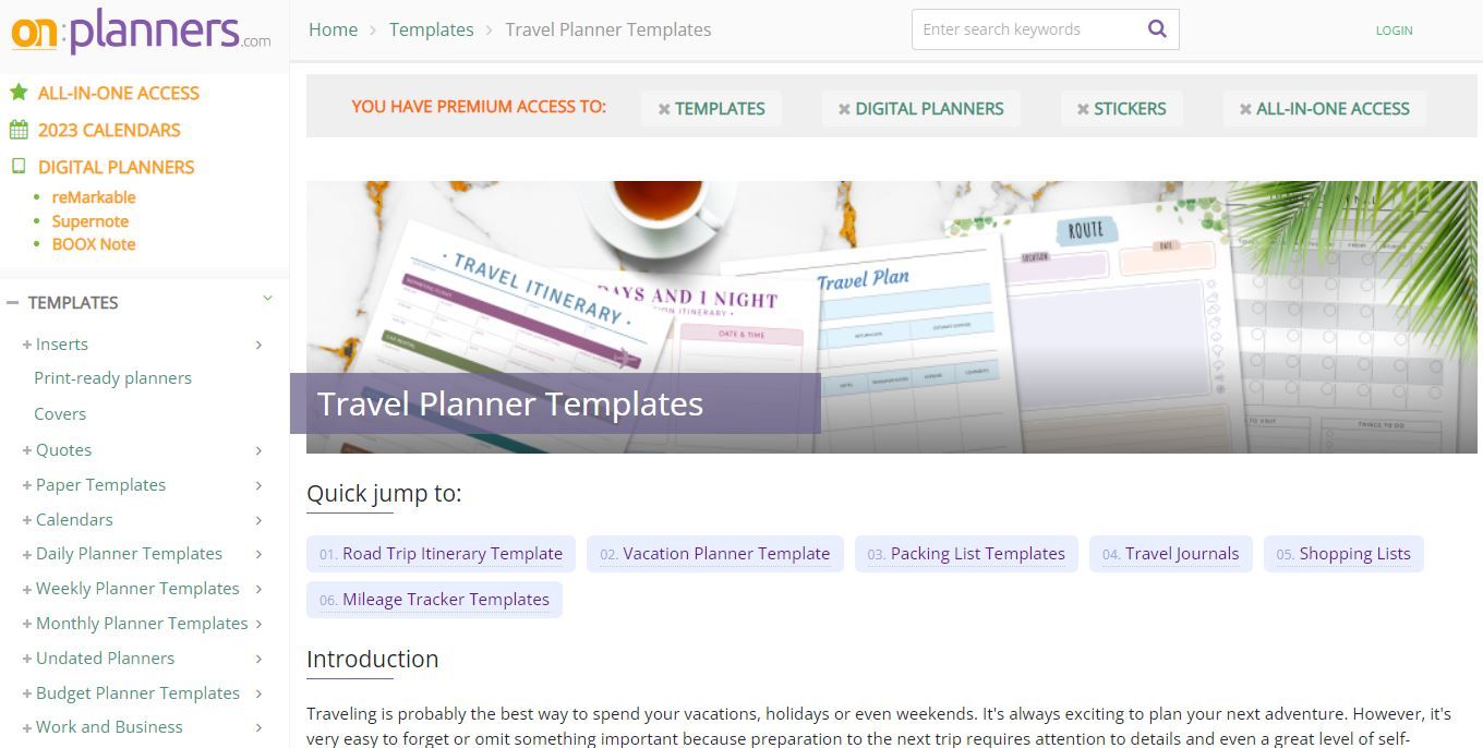 Screenshot of route planner template from Onplanners com.