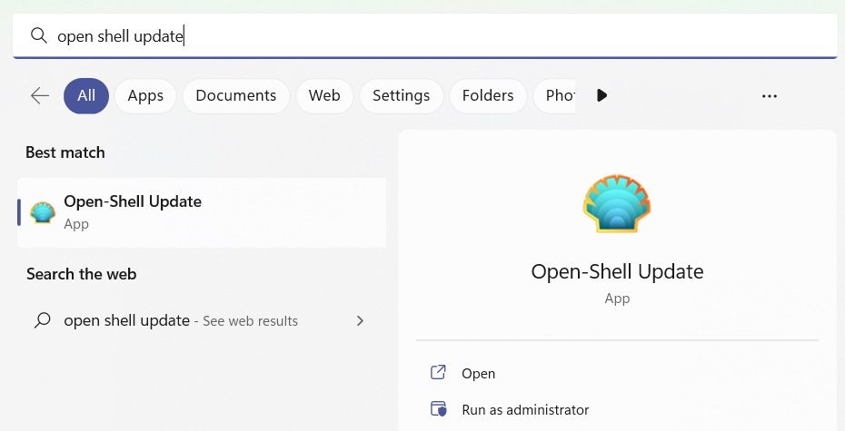 busque la actualización de Open Shell en Windows