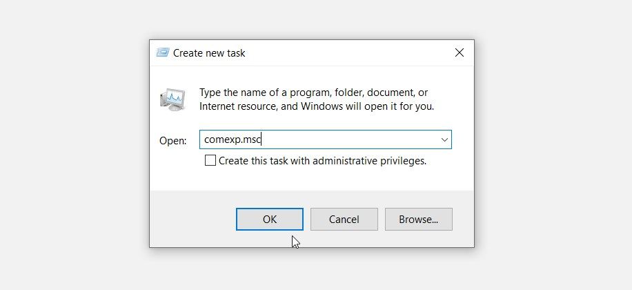 Opening the Component Services Tool Using the Task Manager