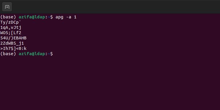 passwords generated using apg displayed on ubuntu terminal