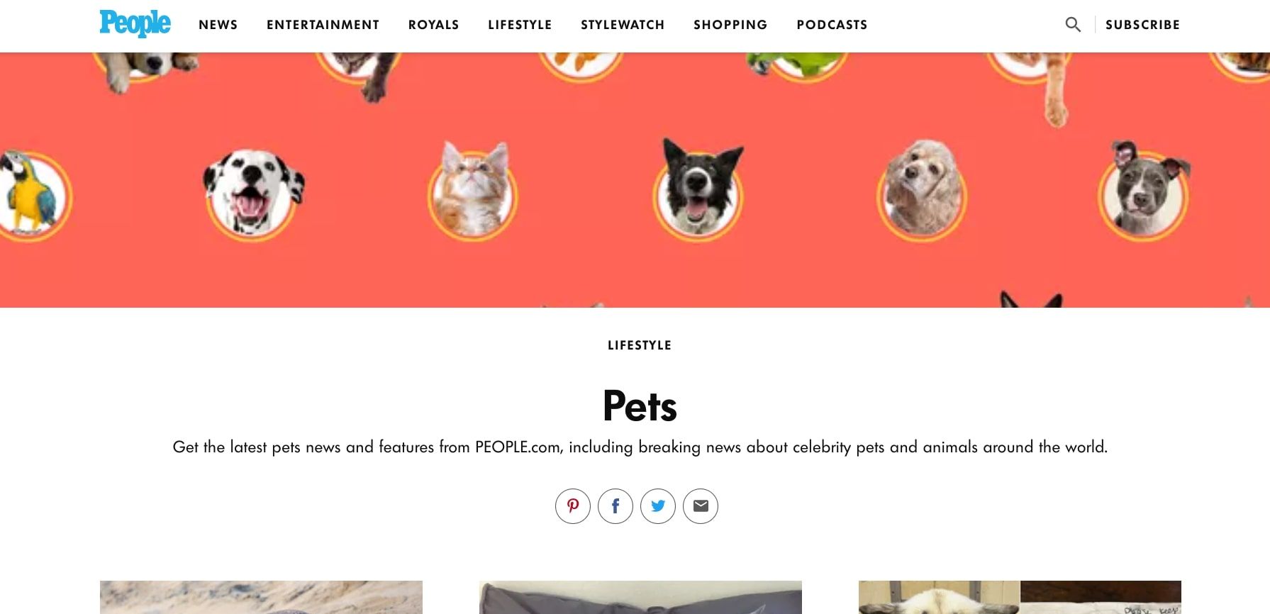 Screenshot of the People's Pet Division website