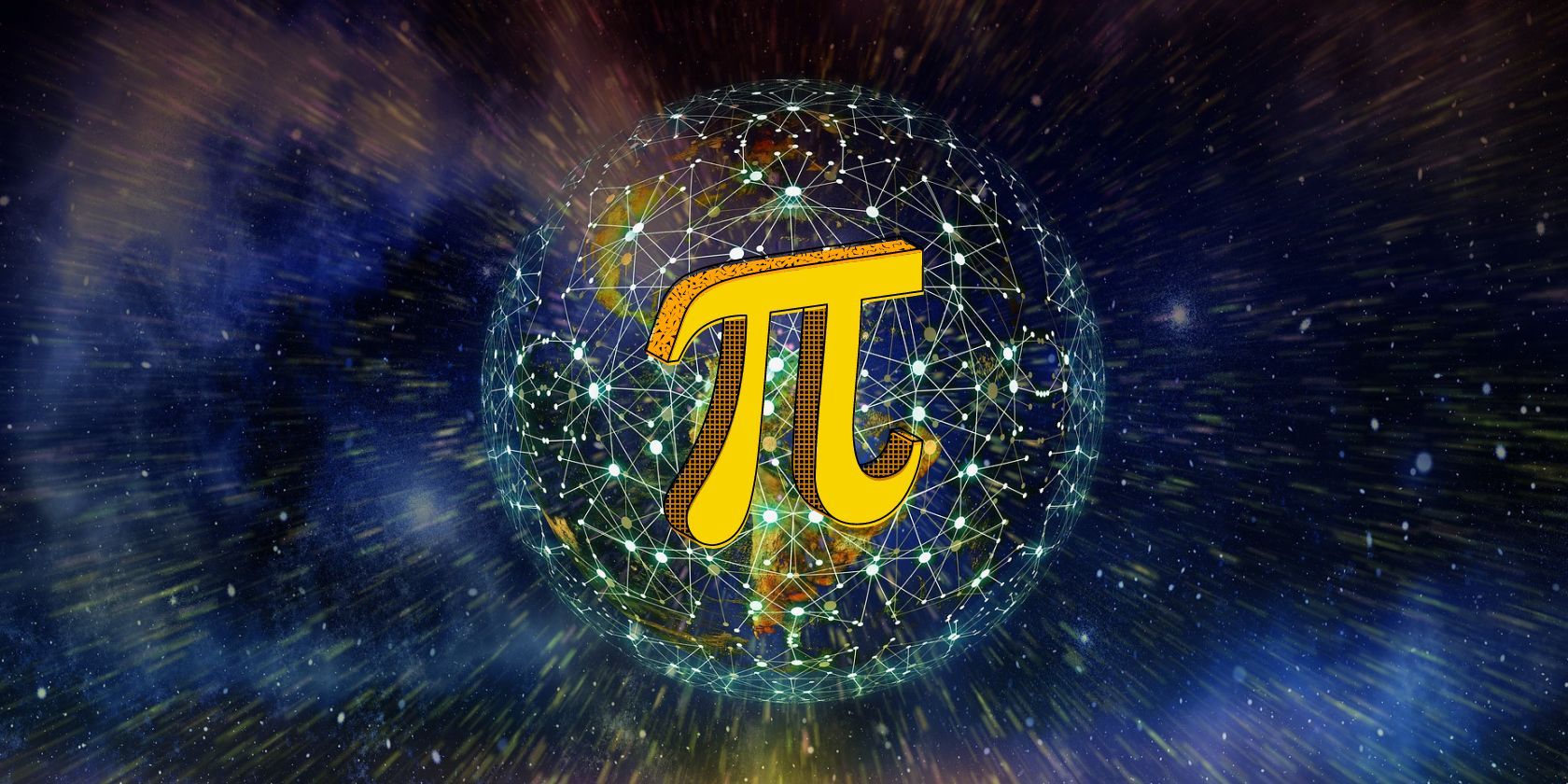 earth surrounded by network web behind pi icon