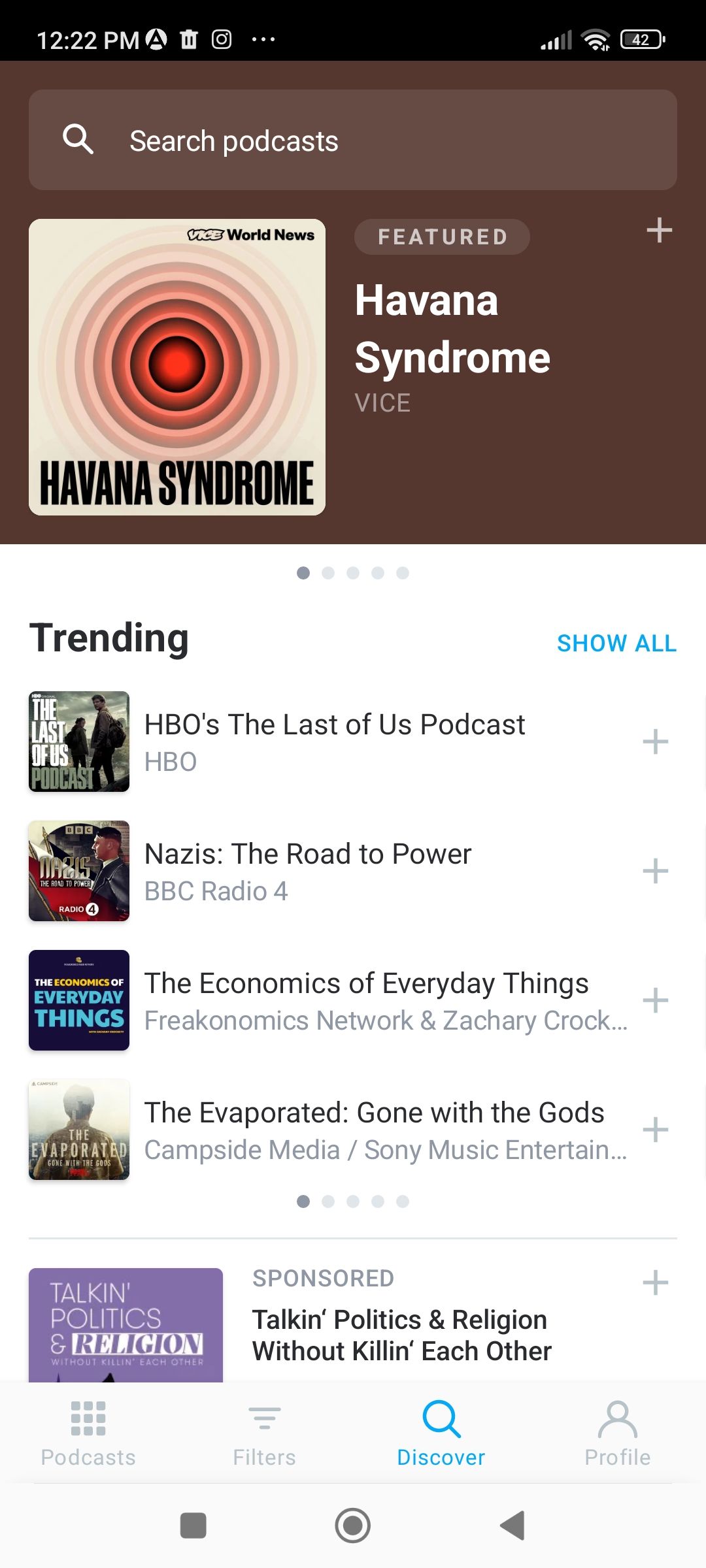 pocket casts discover page