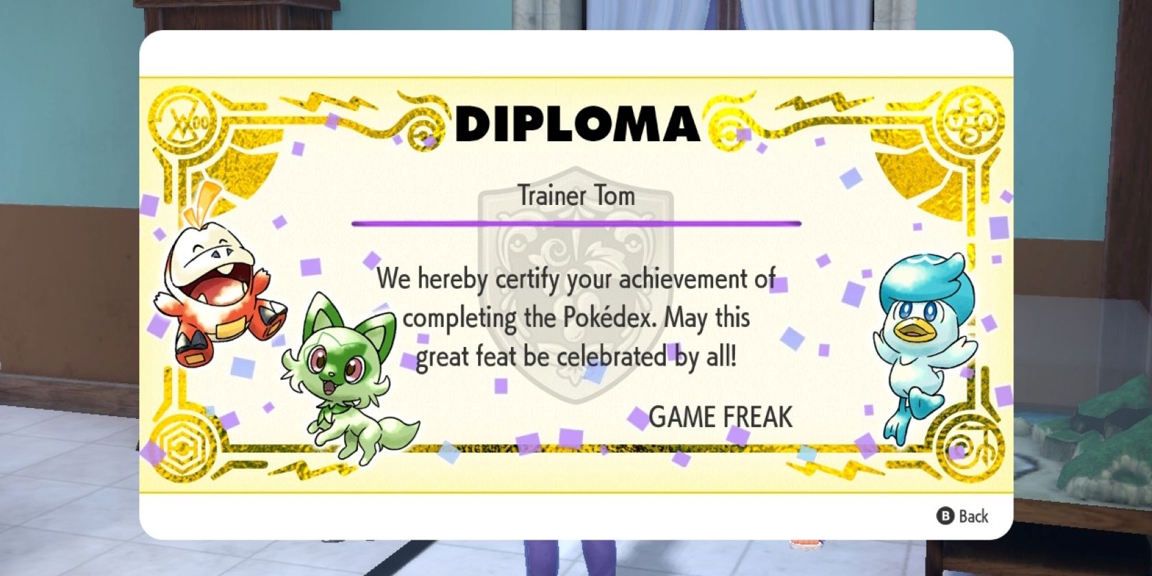 A screenshot of the Pokedex Completion Page for Pokemon Violet 