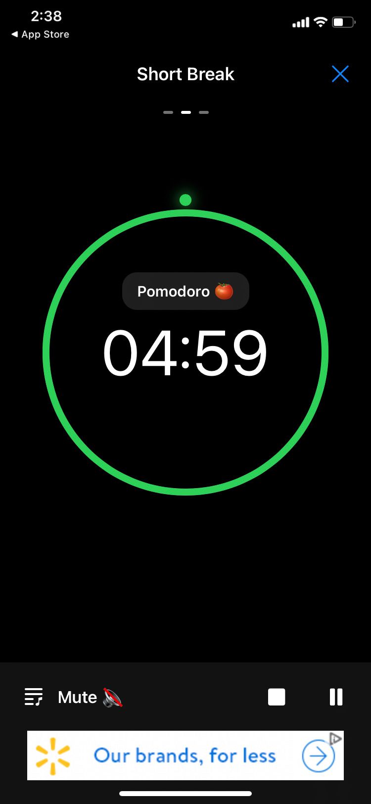 Pomodoro Focus Timer app short break screen