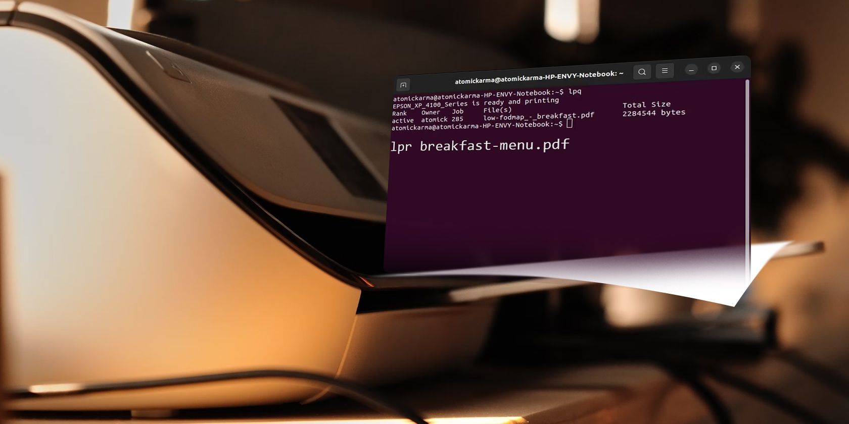 printer with a linux screenshot