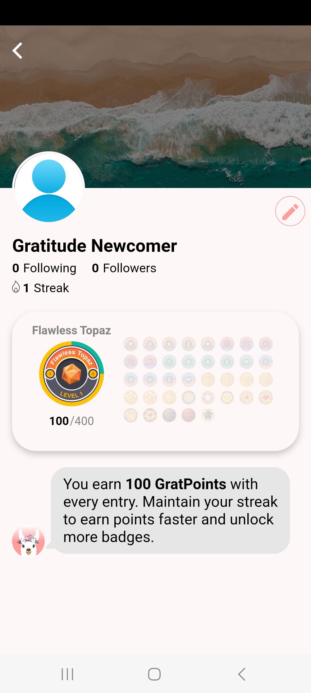 profile page gratitude 365 app