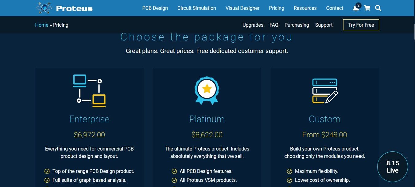 An image showing the pricing options for Proteus Design Suite