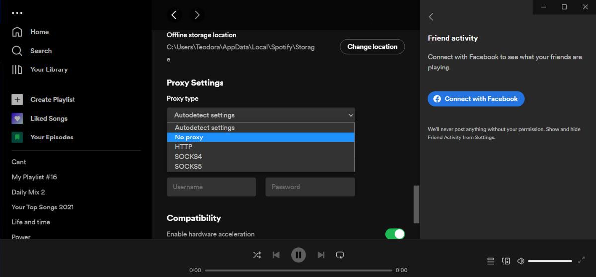 Configuración del proxy de Spotify