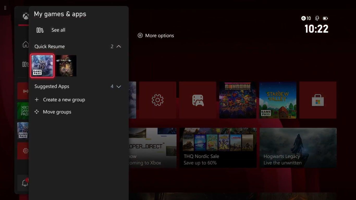 تصویری از منوی رزومه سریع در Xbox Series S