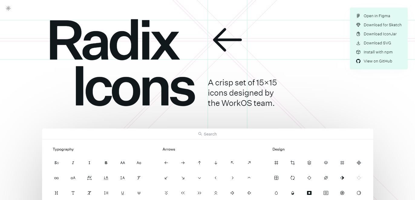 Screenshot of Radix Icons landing page