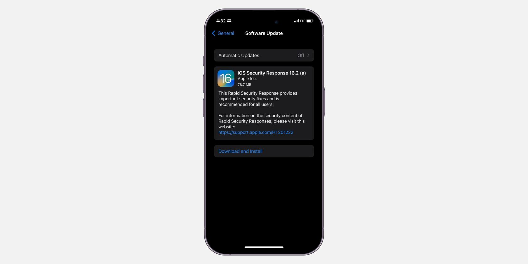 iOS Security Response update available on Software Update page