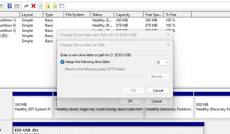 reassigning drive letter in disk management