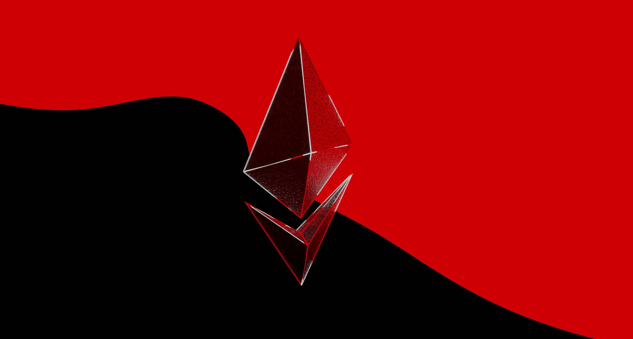 red and black ethereum logo graphic