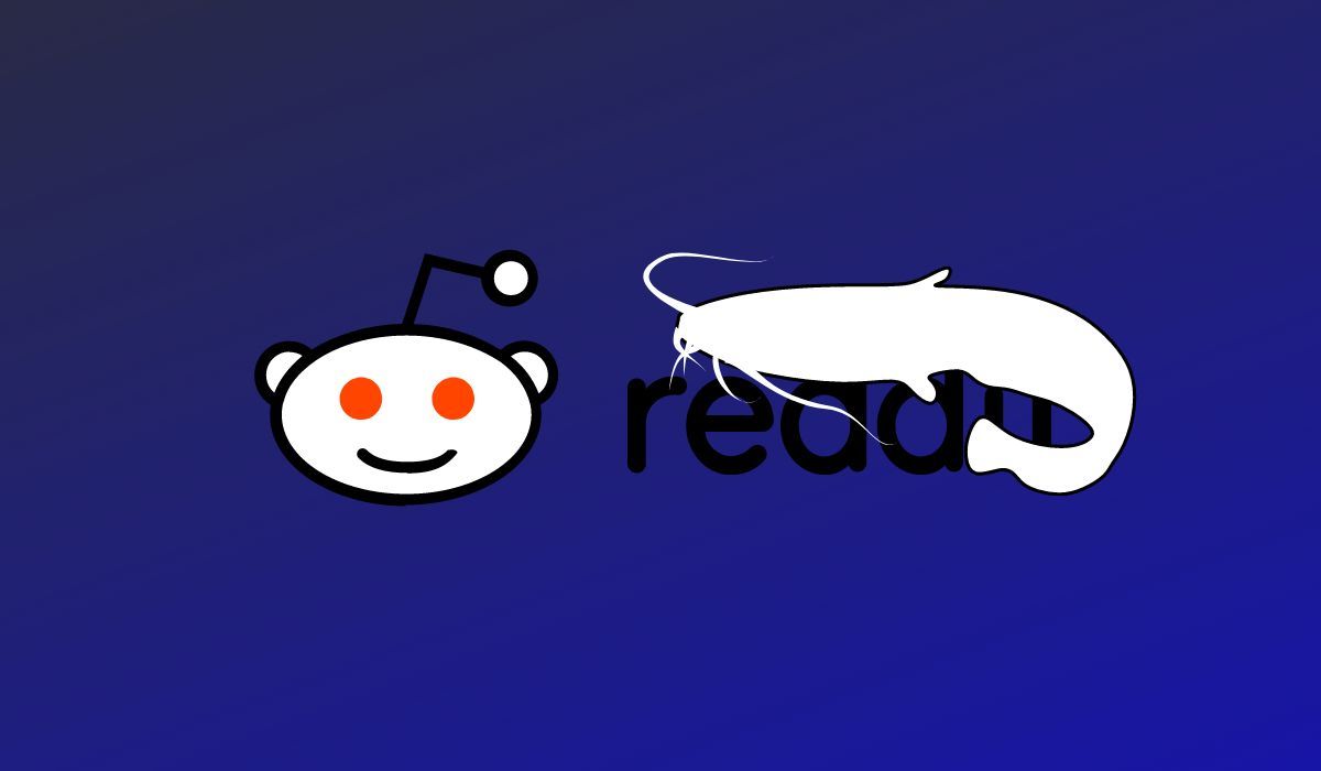 Reddit logo with a catfish seen on blue background