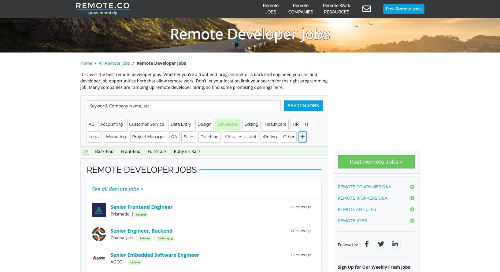 Screenshot of Remote.co website