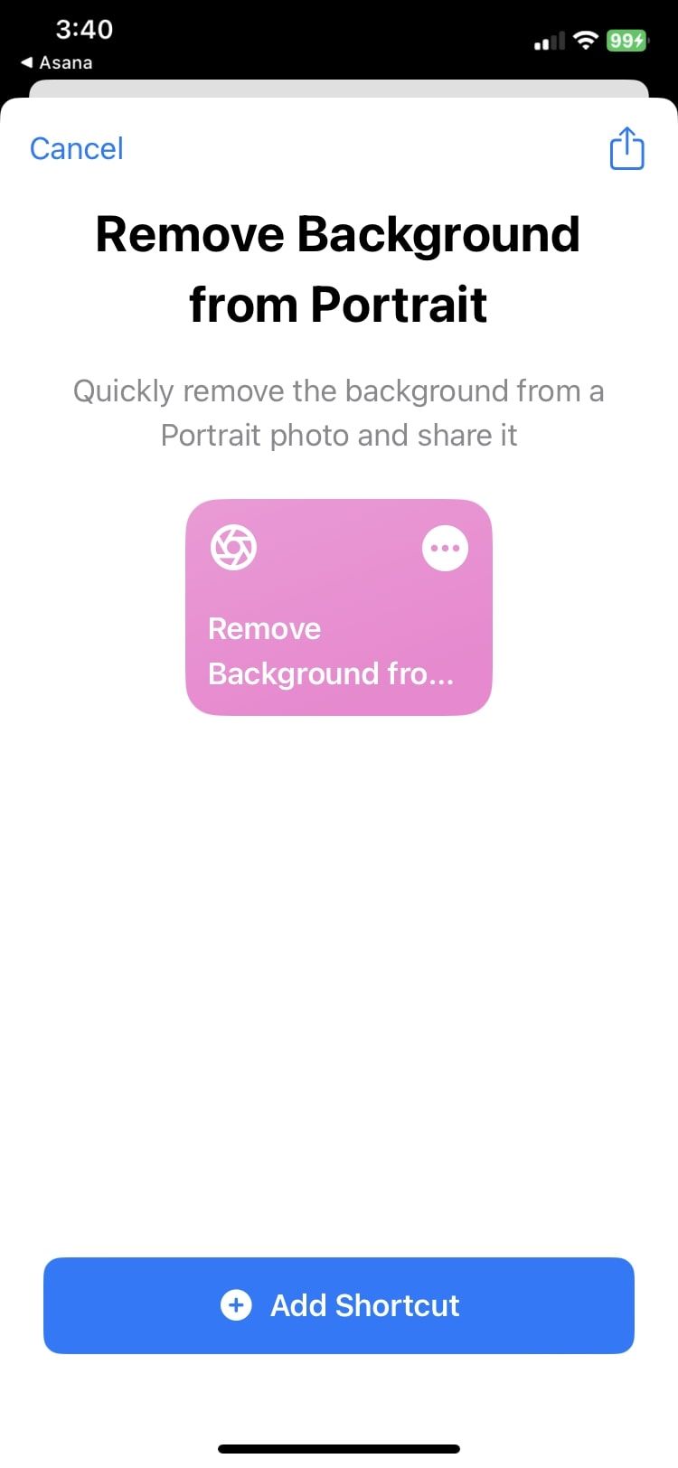 remove background from portrait shortcut