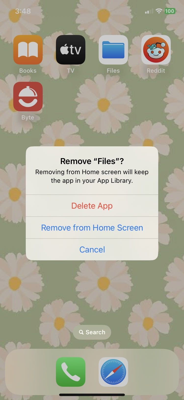 remove from home screen option