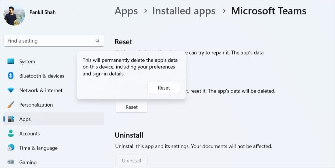 Reset Microsoft Teams App on Windows