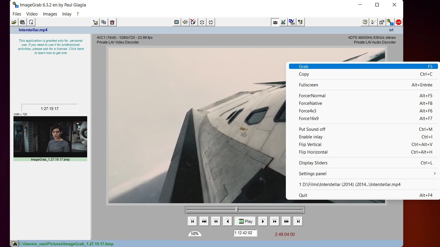 Captura de pantalla del video en ImageGrab
