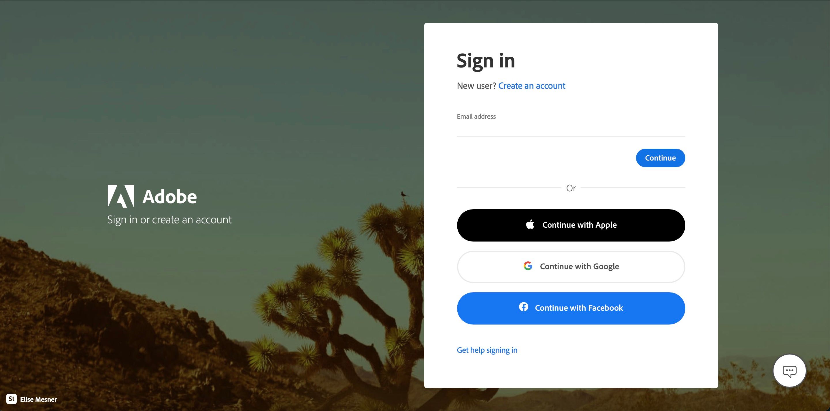 Screenshot showing how to sign up for an Adobe CC account