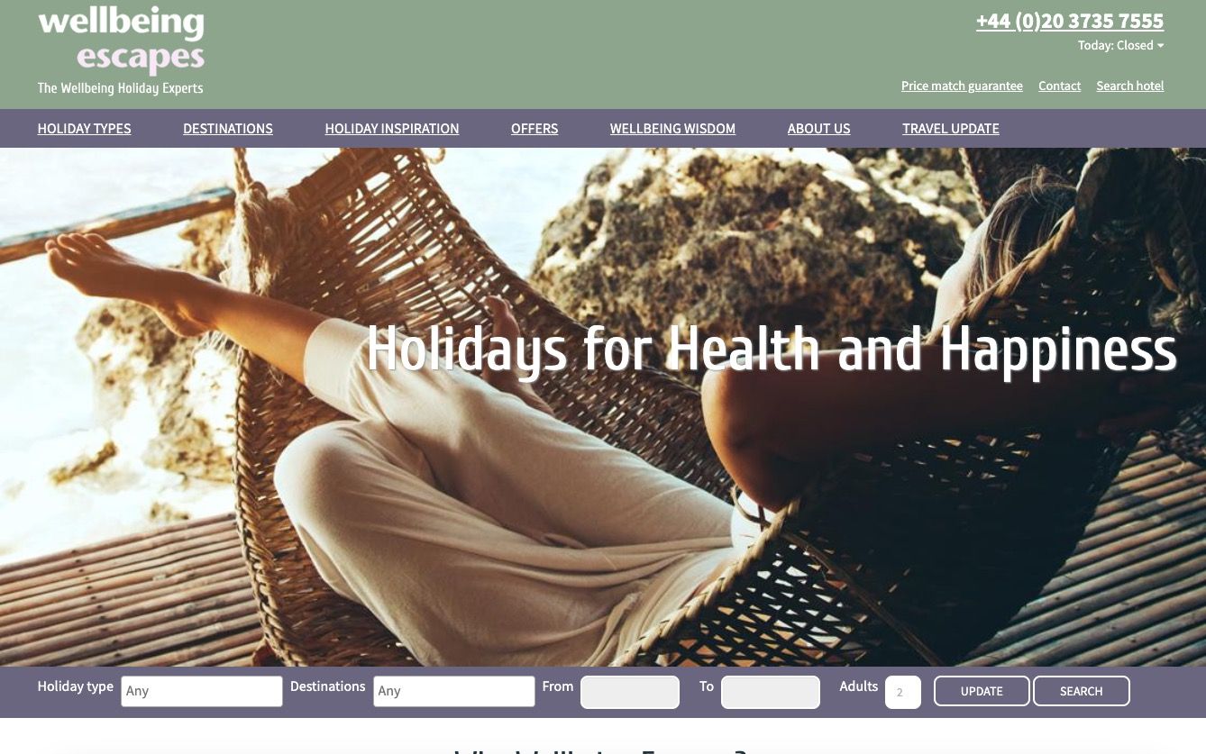 Wellbeing Escapes Website screenshot