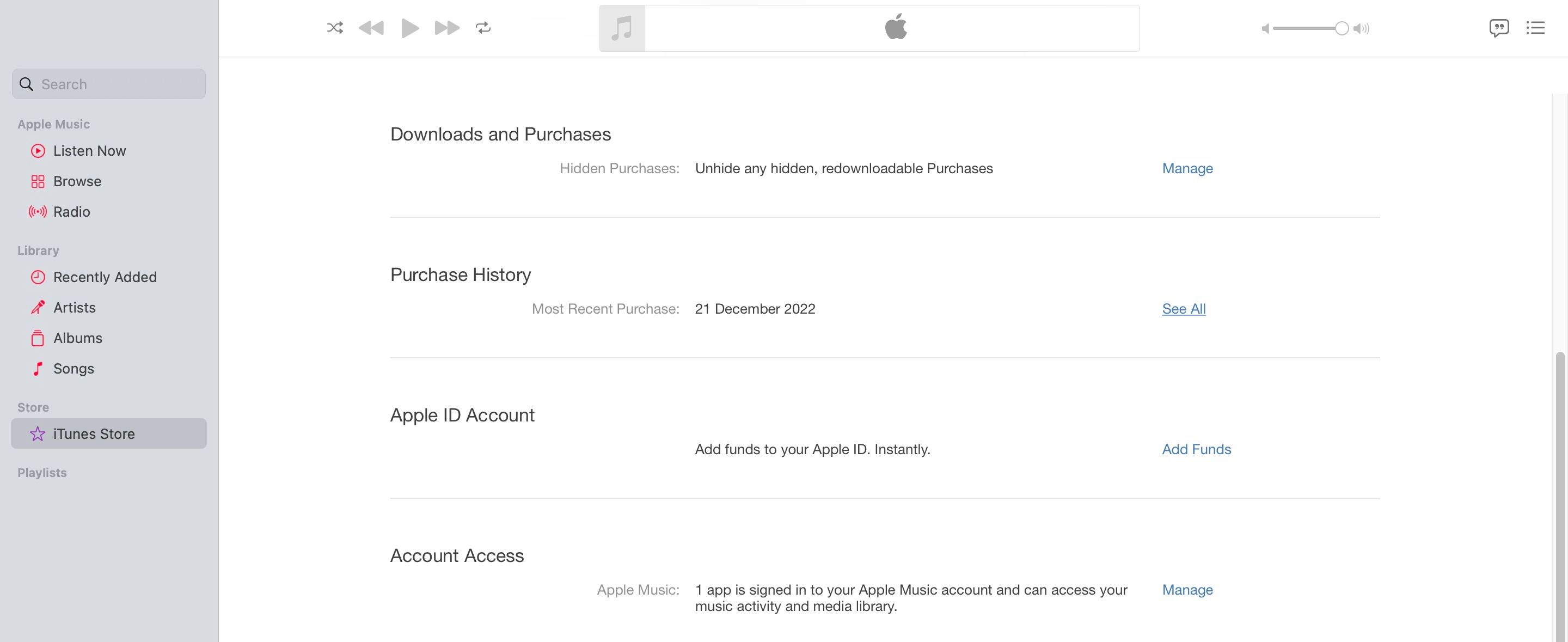 Screenshot of Account Information on iTunes Store