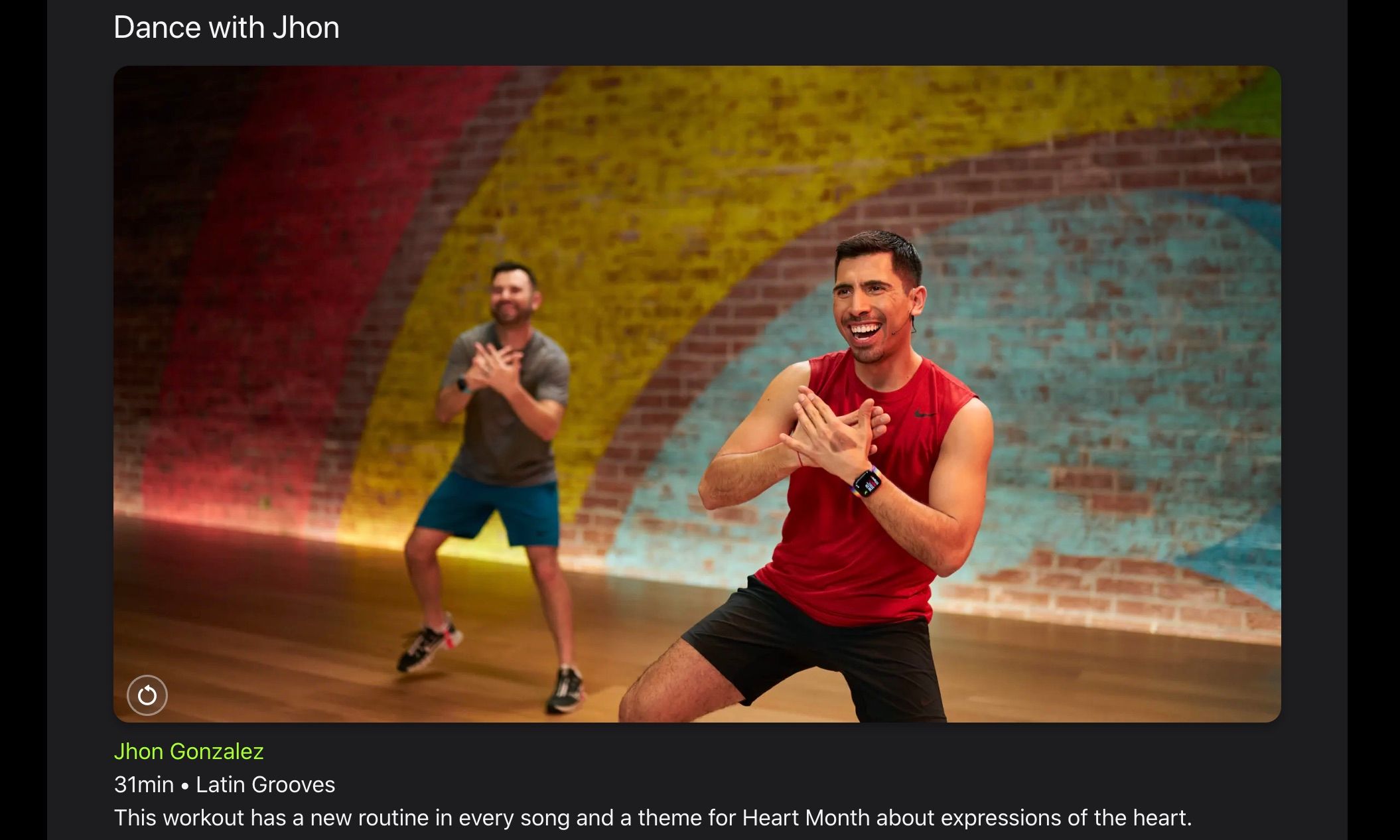 Capture d'écran de la séance d'entraînement Apple Fitness+ Dance With Jhon.