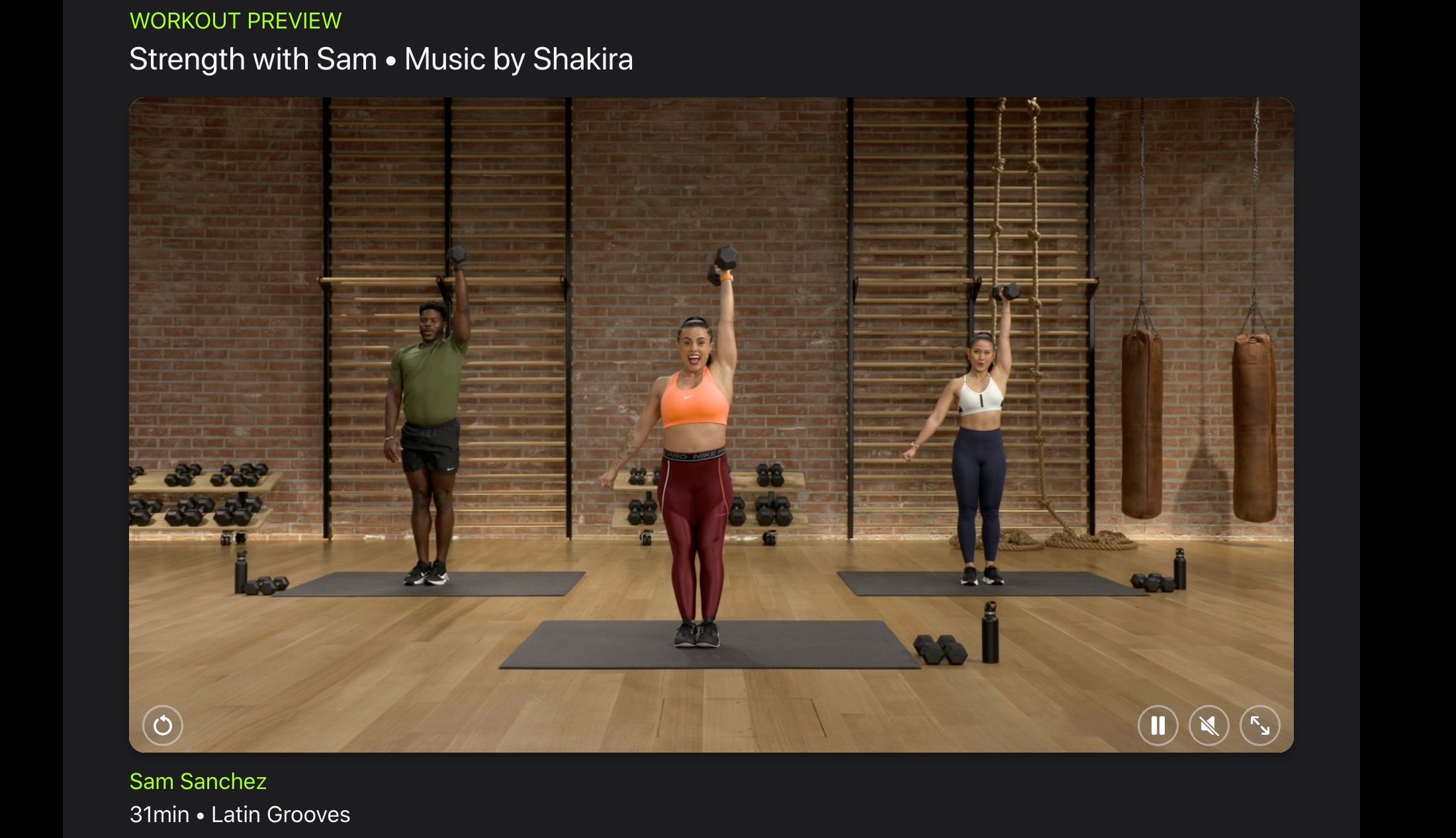 Screenshot of Apple Fitness+ strength workout class