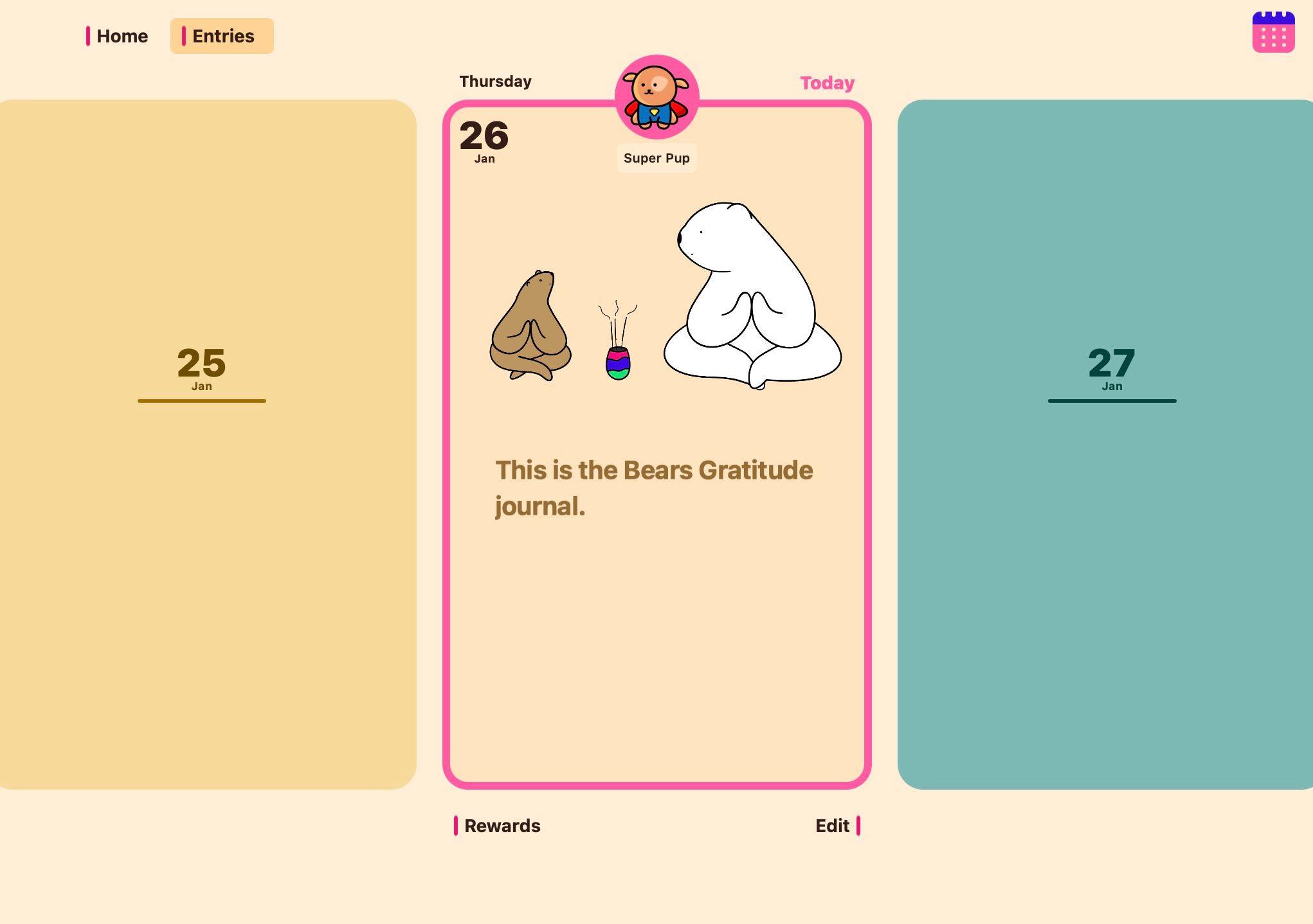 Screenshot of Bears Gratitude journaling app for Mac