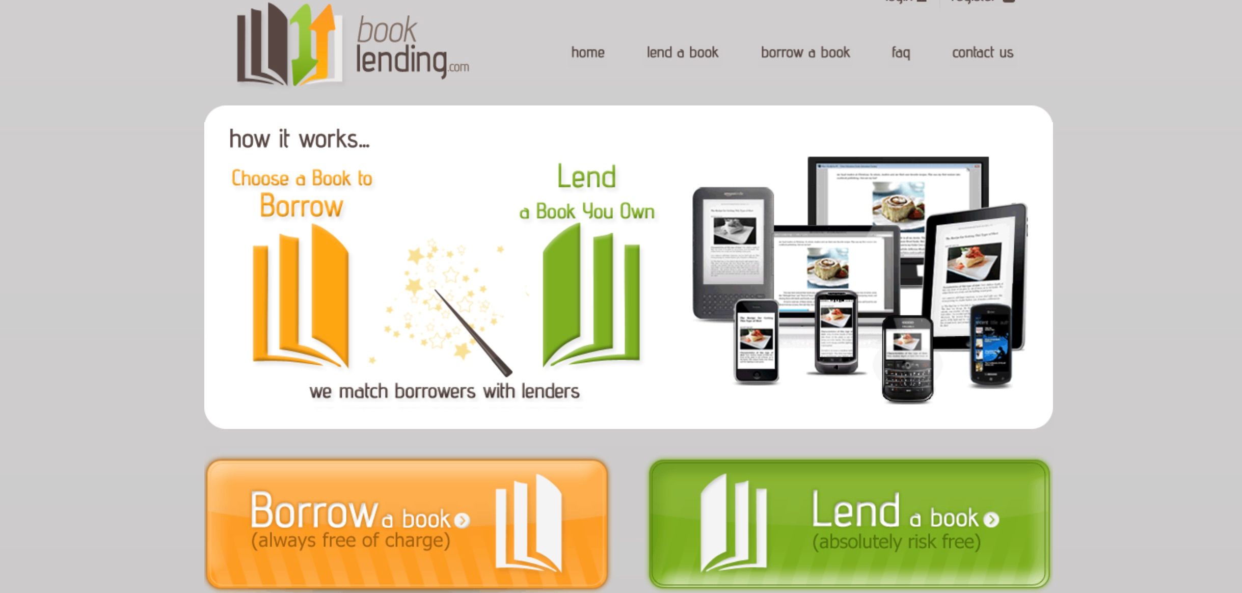 Screenshot of Booklending website home page