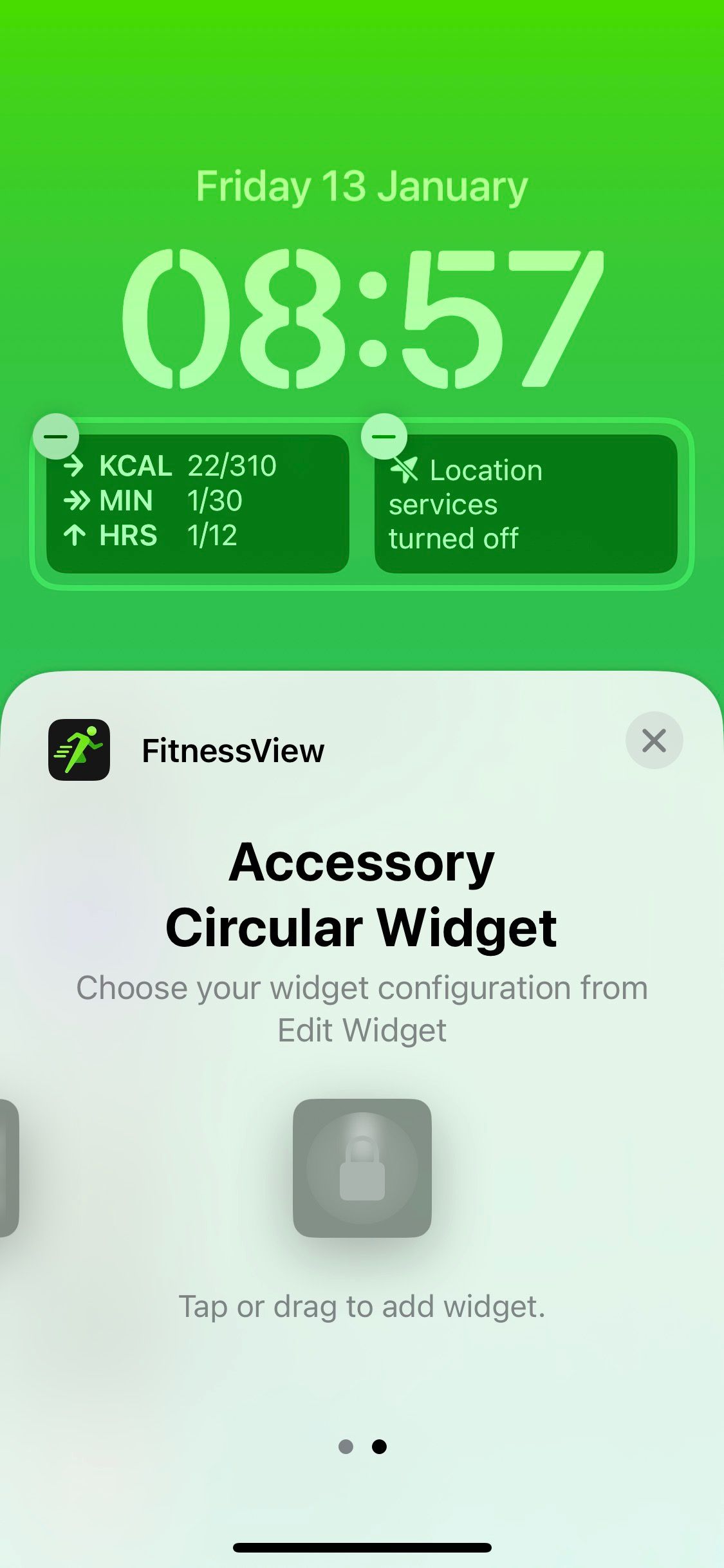 A screenshot of the circular lock screen widget for FitnessView