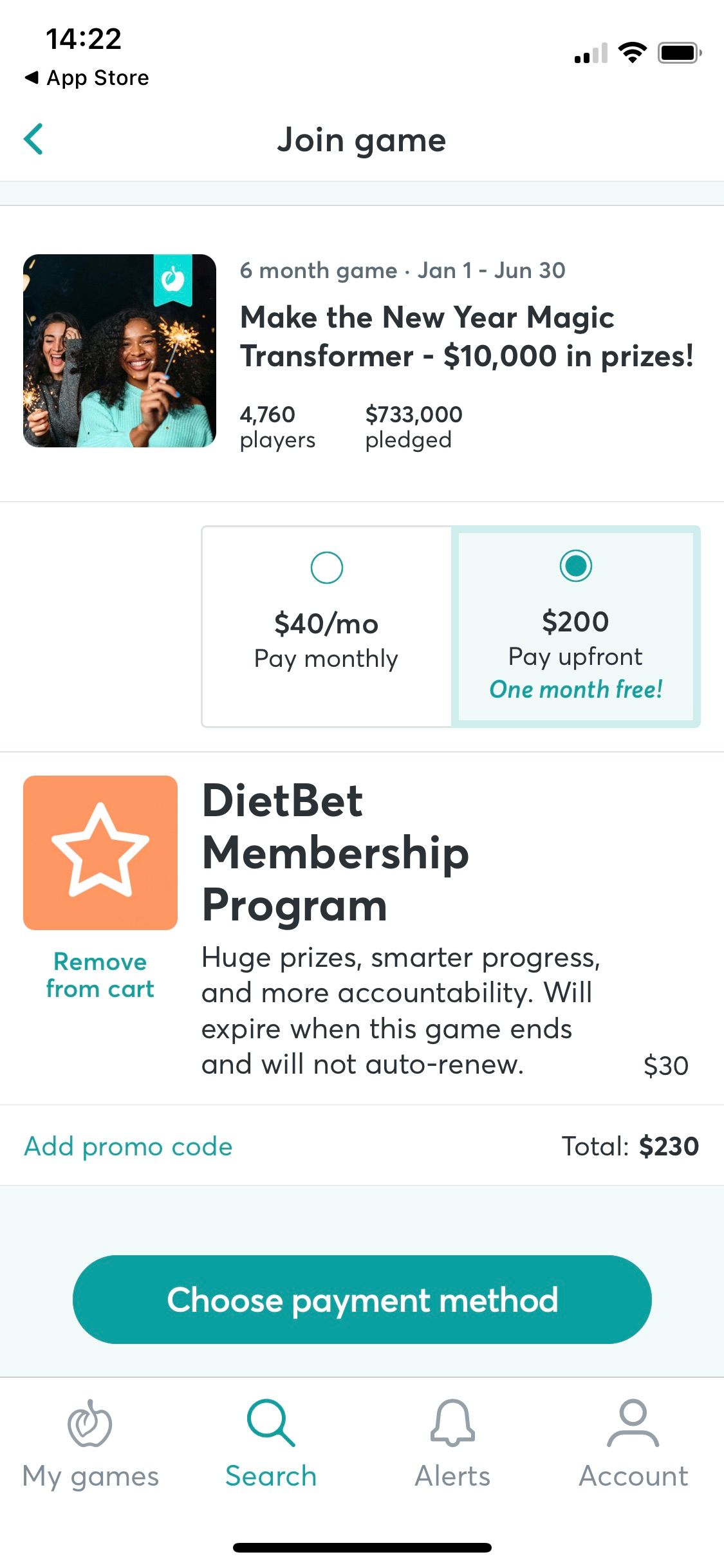 Screenshot of Dietbet app join game invitation