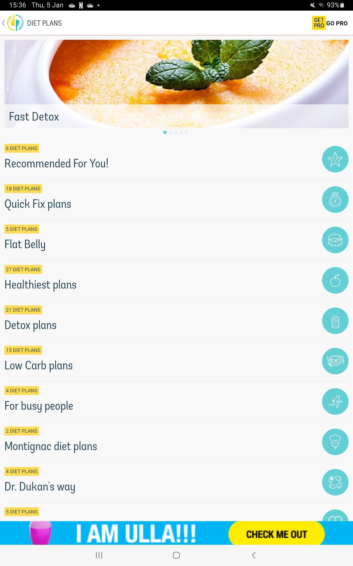 Screenshot of DietPoint suggested diets