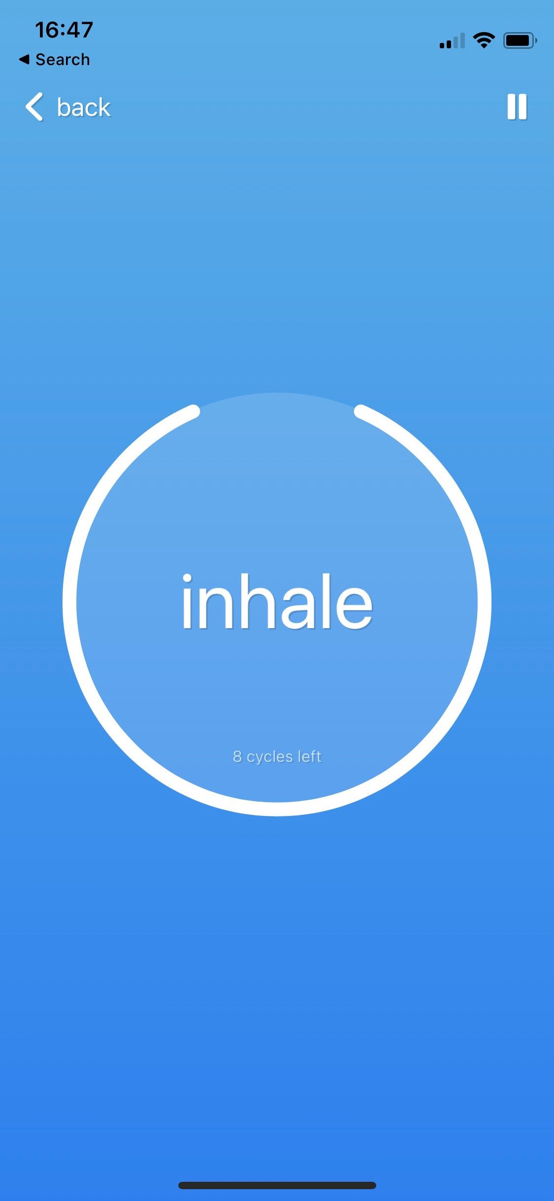 Capture d'écran de l'écran d'inhalation de l'application iBreathe