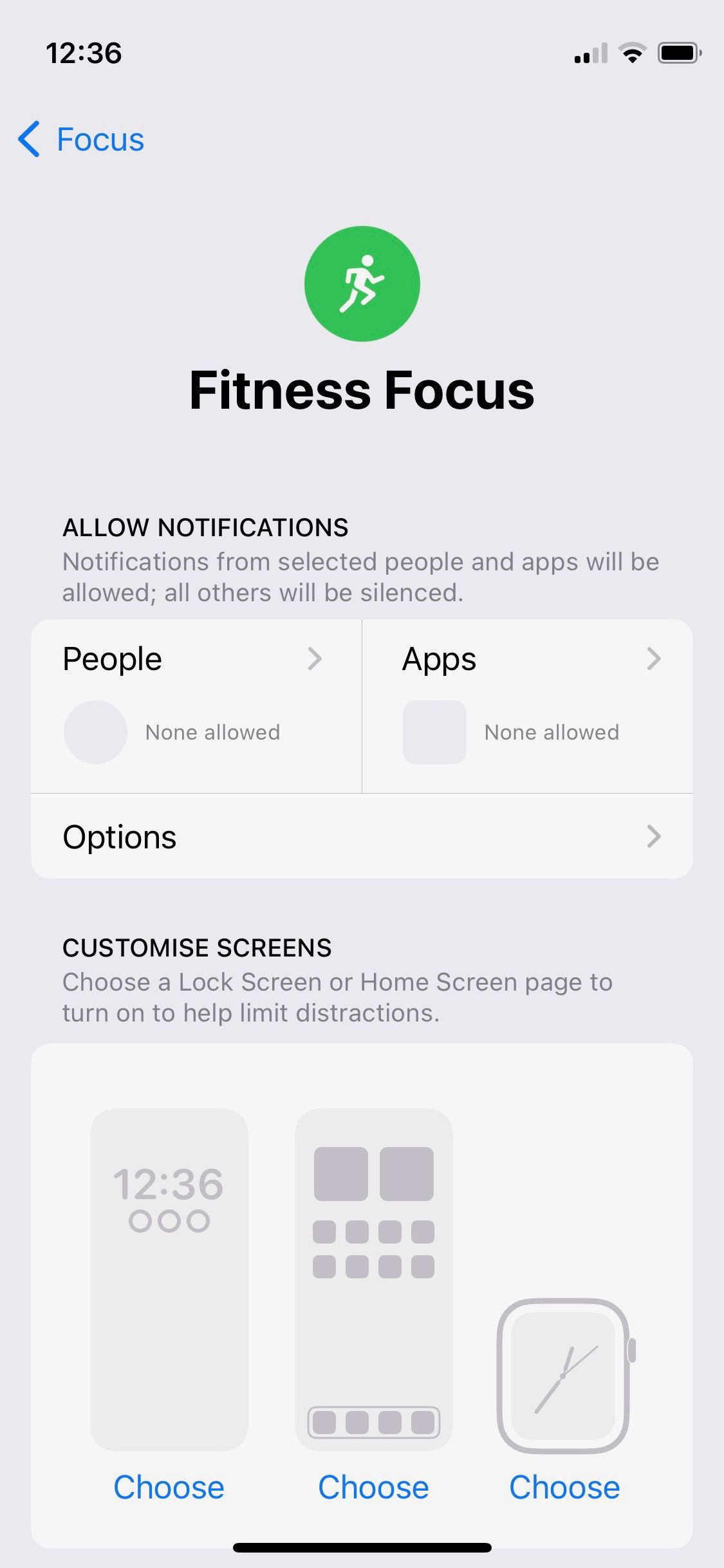 Capture d'écran de la configuration de la mise au point de l'iPhone