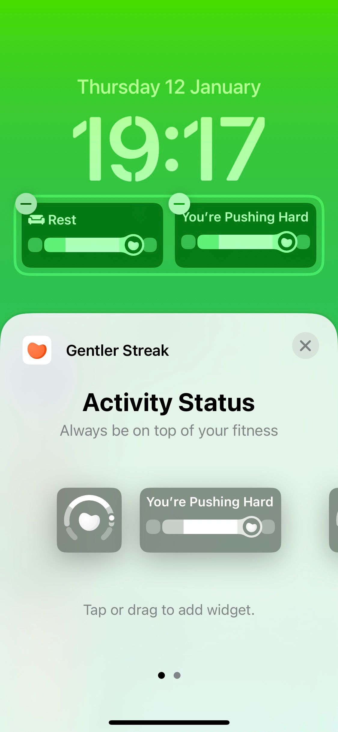 Screenshot of the lock screen widget for Gentler Streak