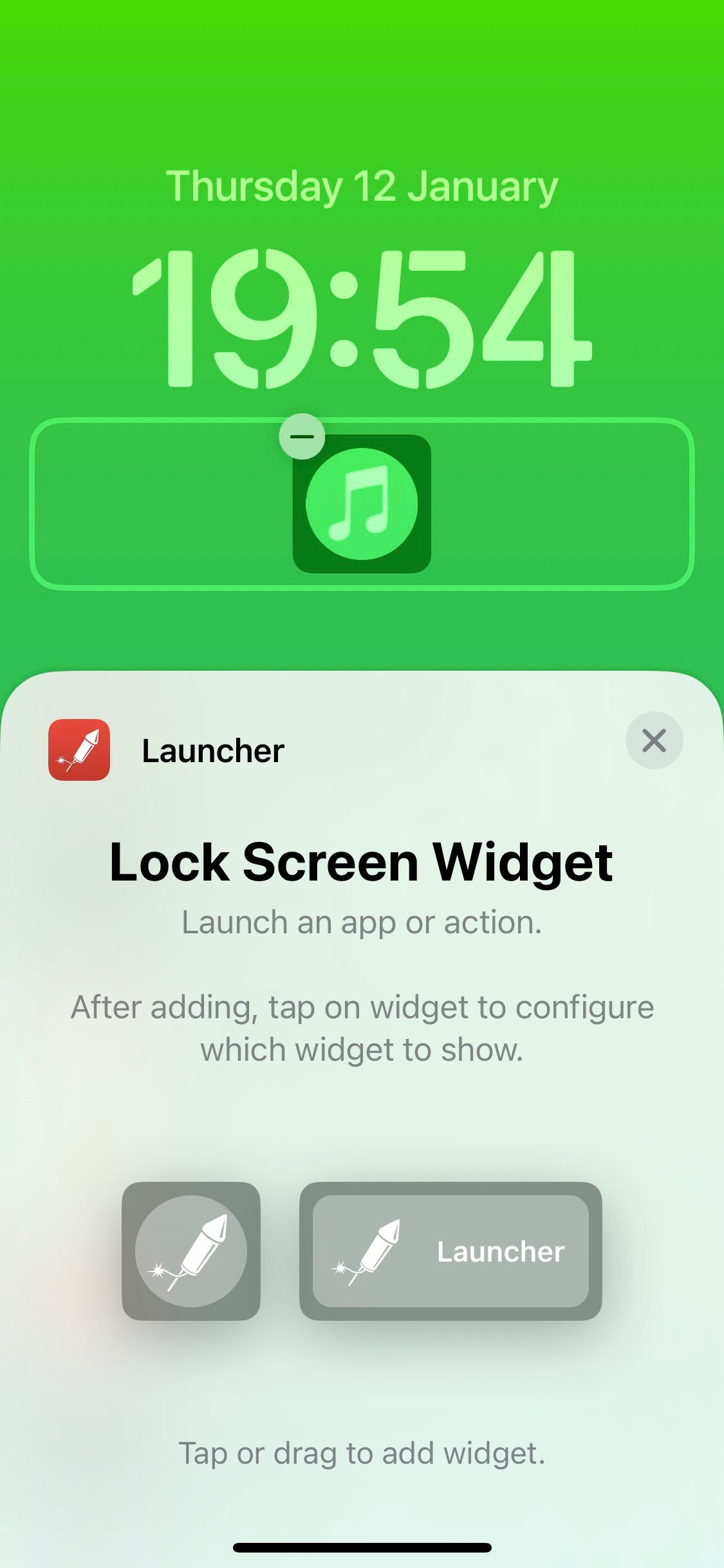 A screenshot of the lock screen widget for the launcher