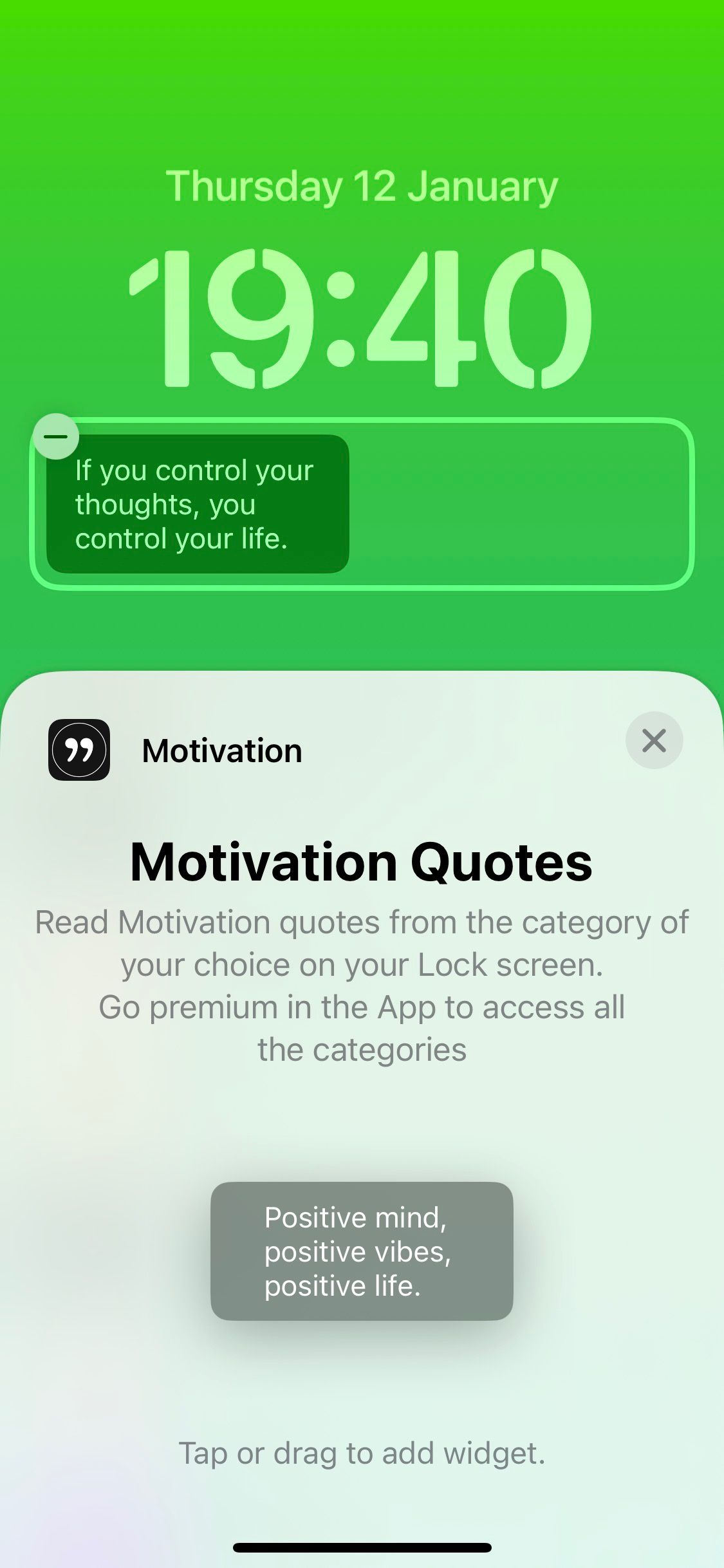 Screenshot of the lock screen widget for Motivation 1