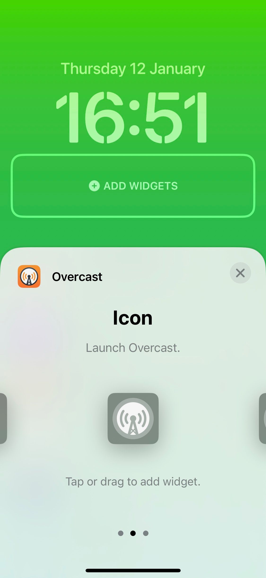 Screenshot of the lock screen widget for Cloudy
