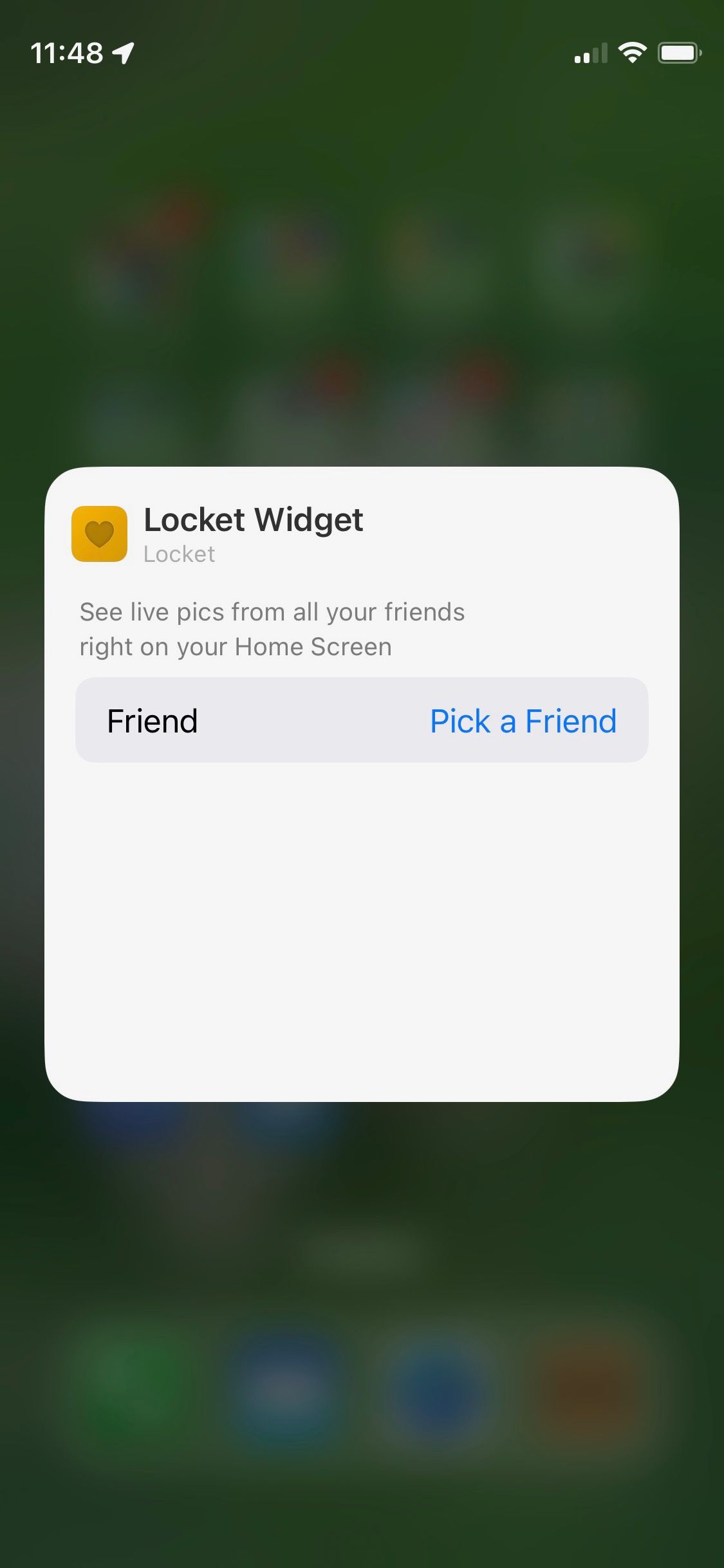 Screenshot of Locket Widget add widget screen