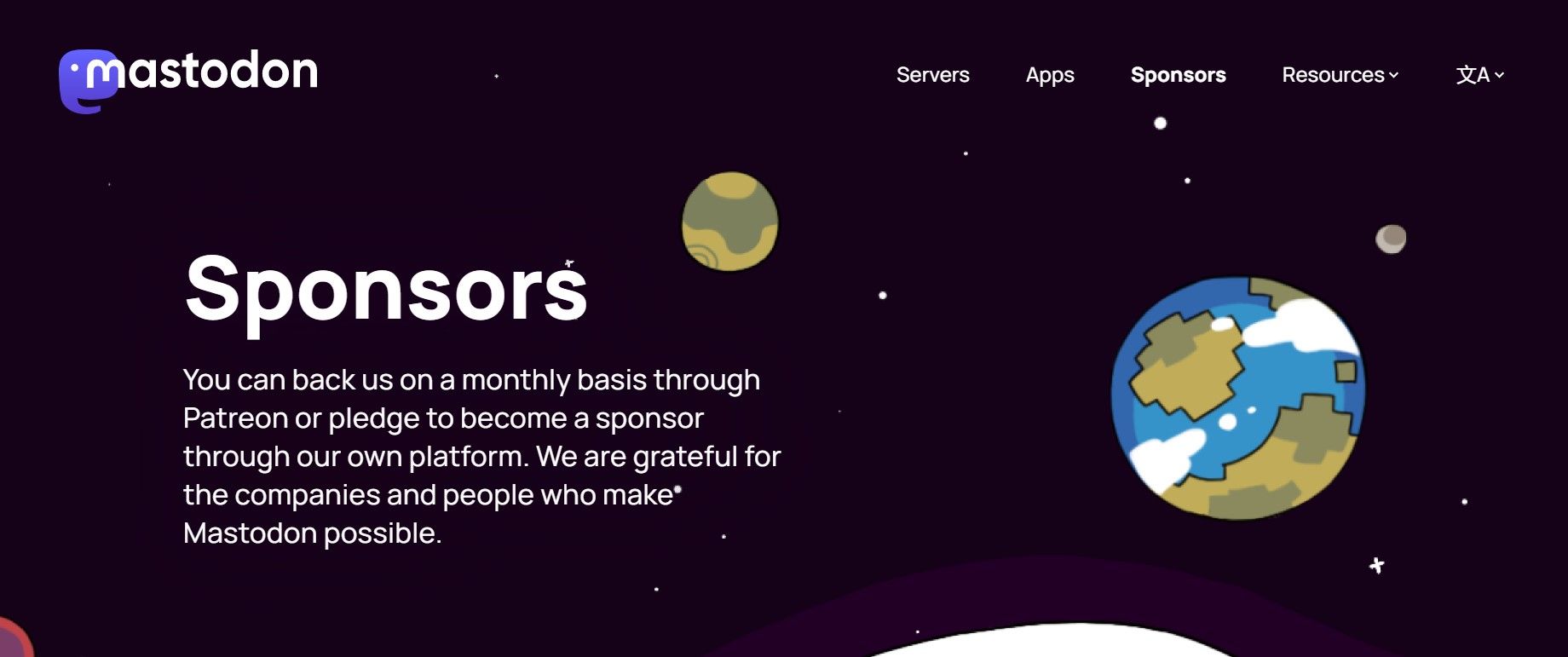 screenshot of Mastodon's sponsor page