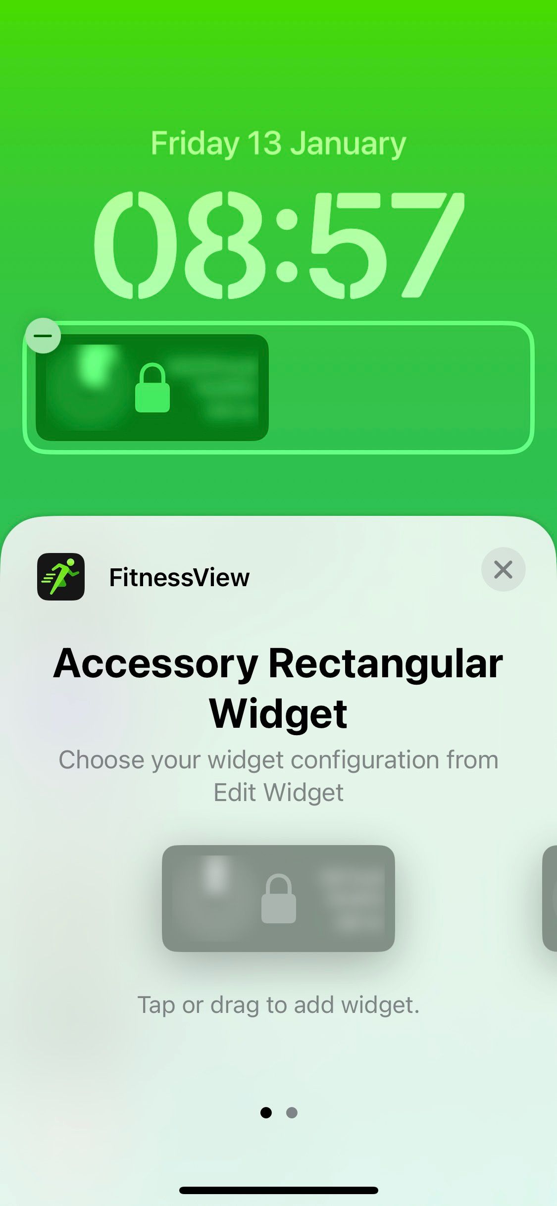 Screenshot of the rectangle lock screen widget for FitnessView