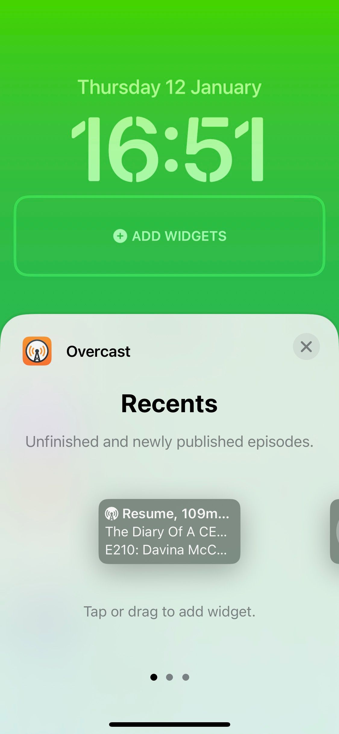 Screenshot of the rectangle lock screen widget for Cloudy